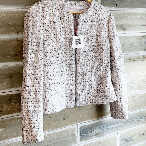 Anne Klein Women's Plus Zip-Front Collarless Tweed Blazer in Cream Size 14 NWT - Picture 6 of 9